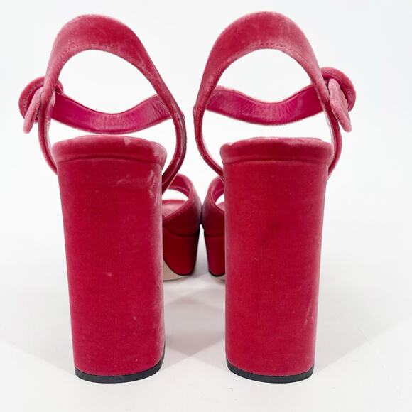 Prada Pink Velvet Crisscross Platform Block Heel Ankle Strap Sandals size IT 36 - Picture 8 of 13
